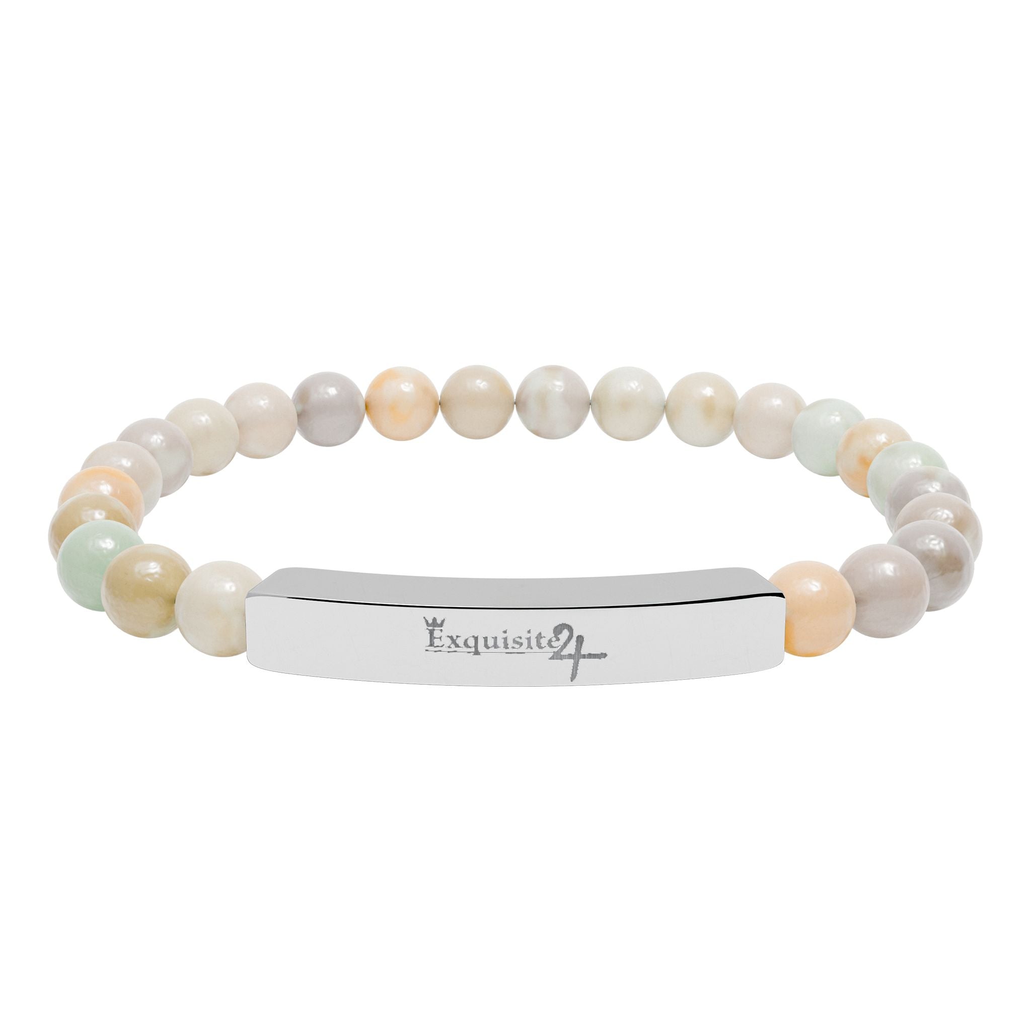 Exquisite 24 Engraved Natural Stone Bead Bar Bracelet