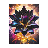 Black Lotus Bloom Canvas Wall Art - Vibrant Black & Gold Floral Stretched Canvas