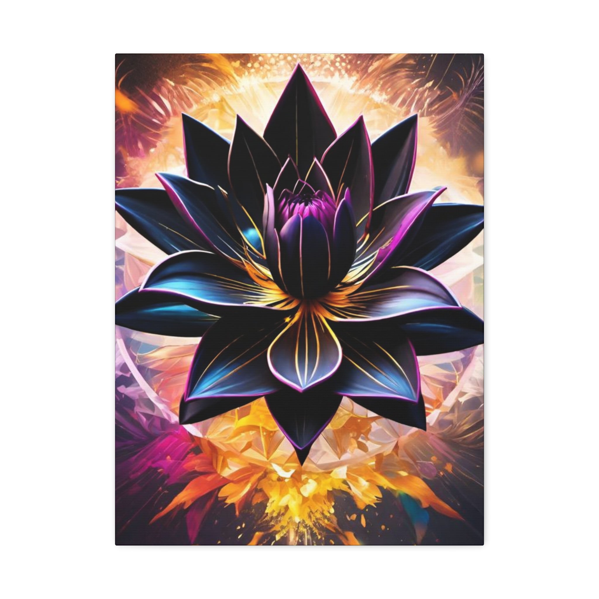 Black Lotus Bloom Canvas Wall Art - Vibrant Black & Gold Floral Stretched Canvas