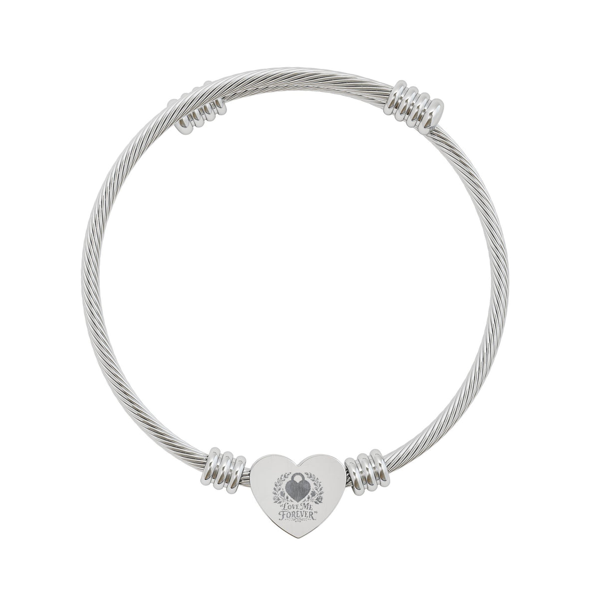 "Love Me Forever" Engraved Heart Cuff Bracelet