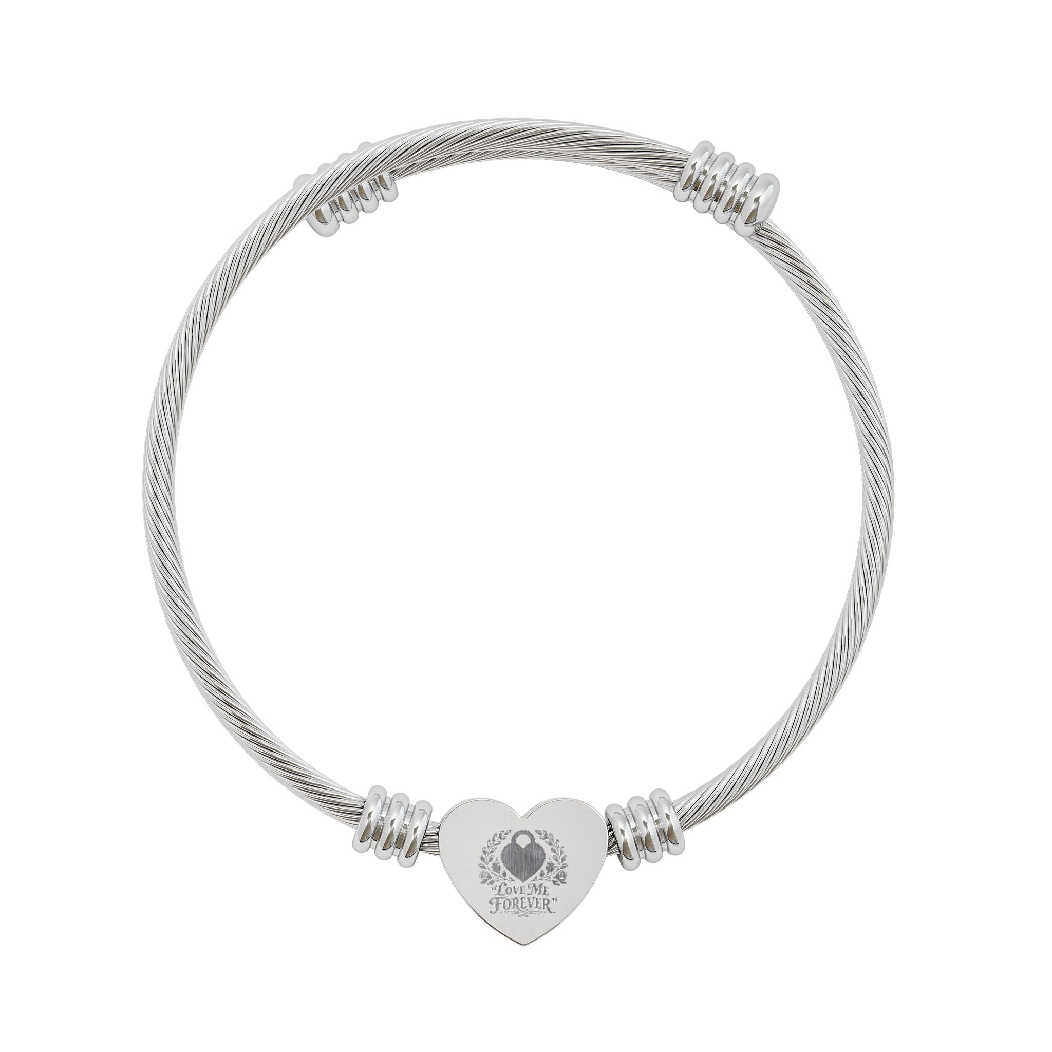 "Love Me Forever" Engraved Heart Cuff Bracelet