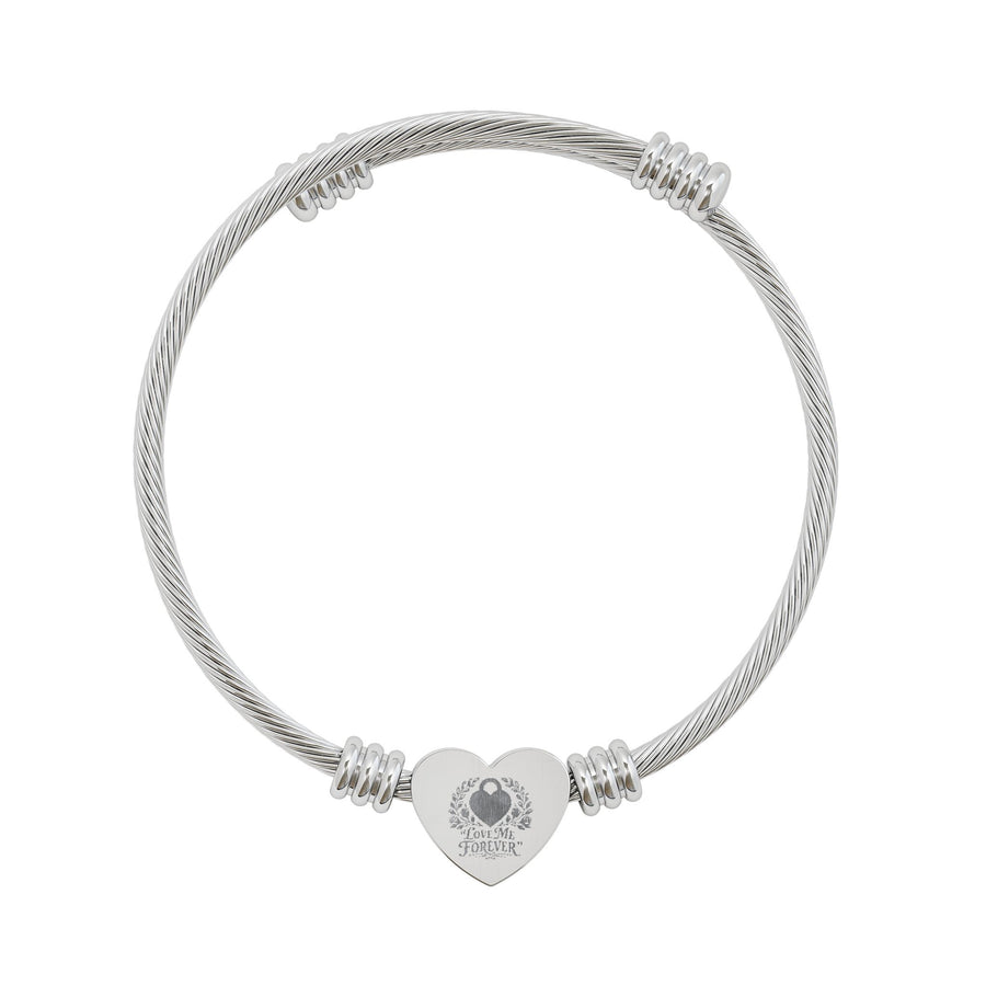 "Love Me Forever" Engraved Heart Cuff Bracelet
