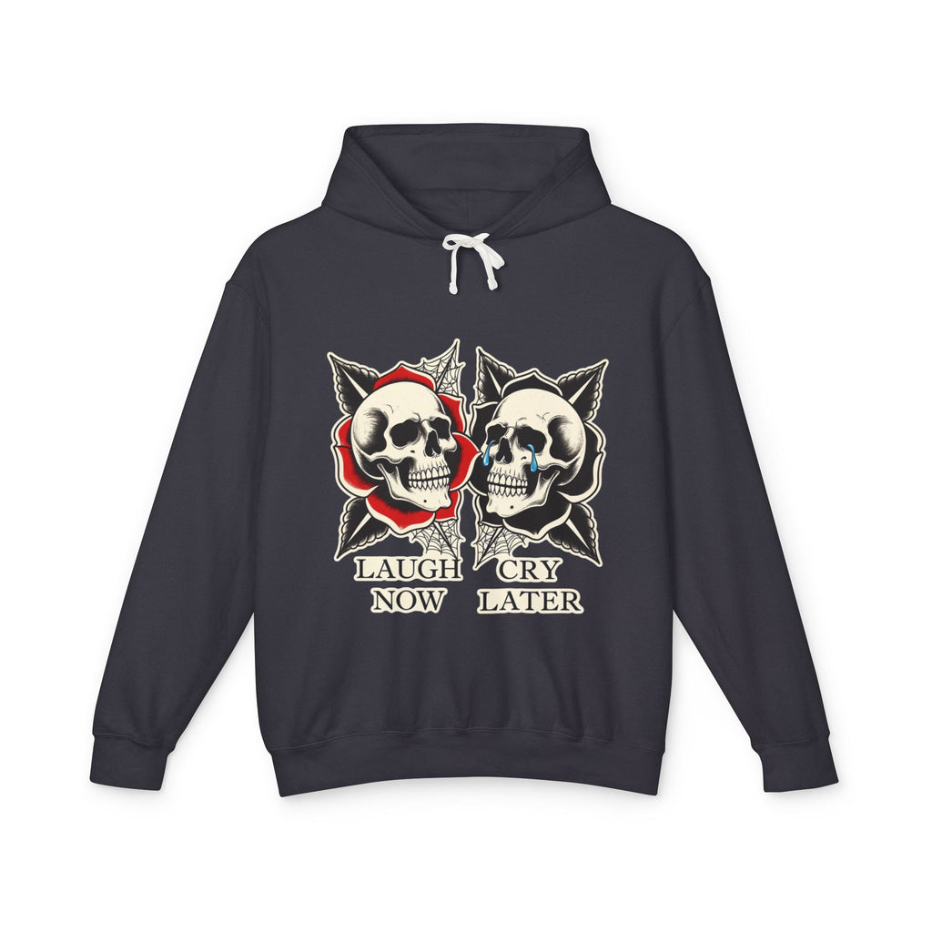 Laugh Now Cry Later Skull Hoodie — Vintage Expressive Skull Hooded Sweatshirt