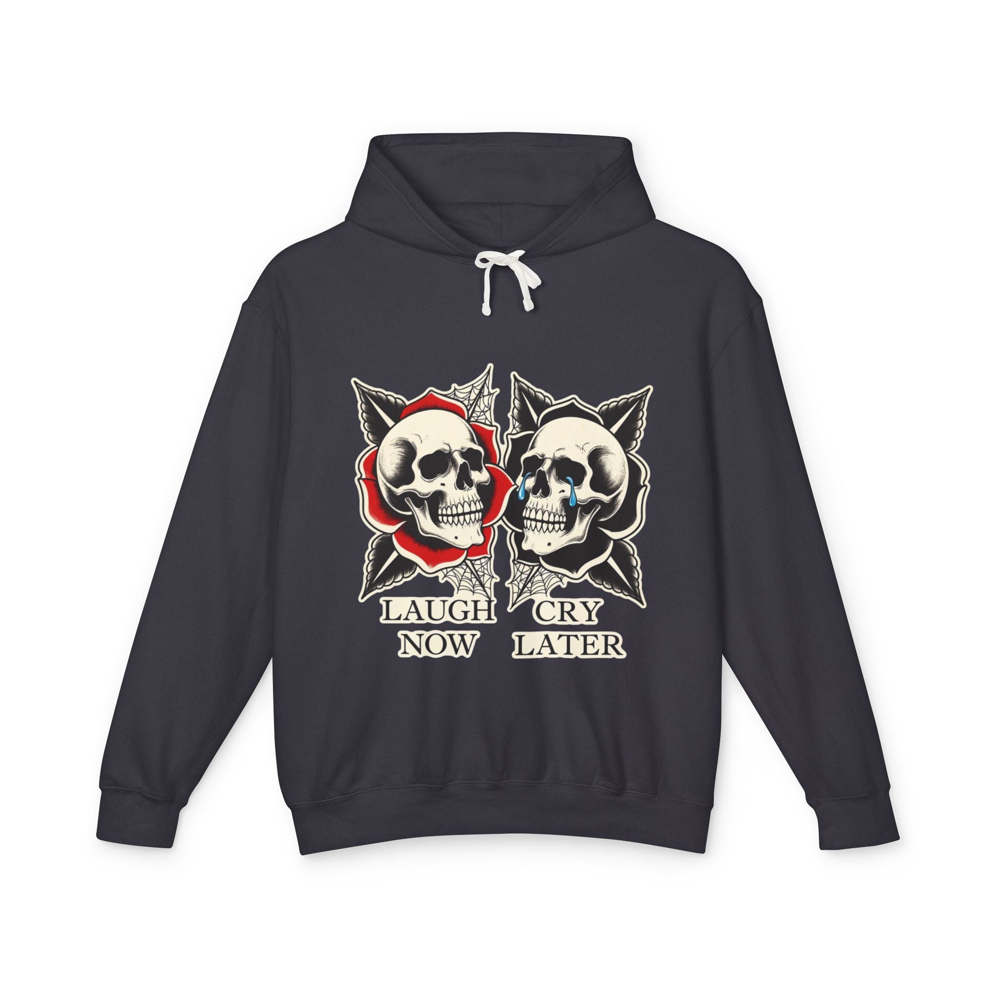 Laugh Now Cry Later Skull Hoodie — Vintage Expressive Skull Hooded Sweatshirt