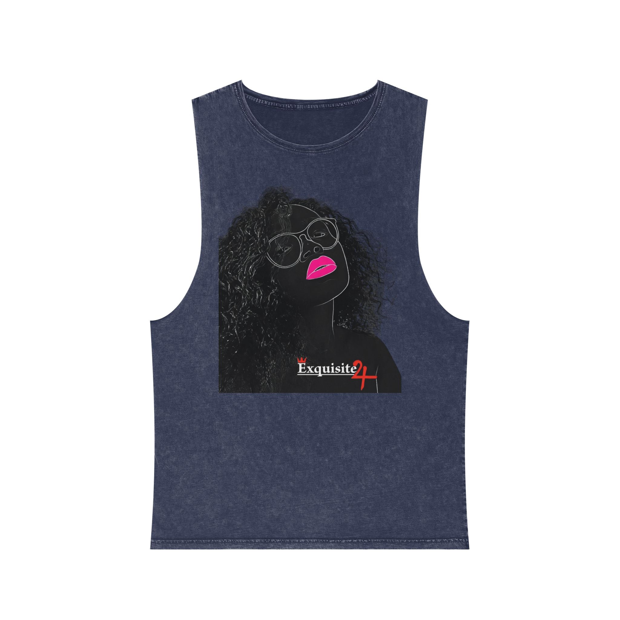 Stonewash Graphic Tank Top — Neon Lips & Red Gem Artwork