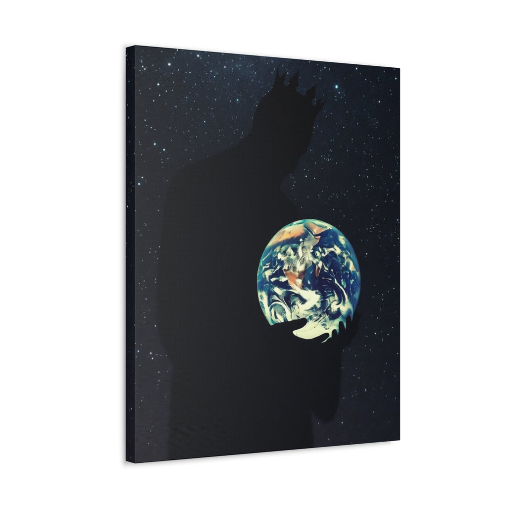 Earth Embrace Stretched Canvas — Cosmic Silhouette Wall Art