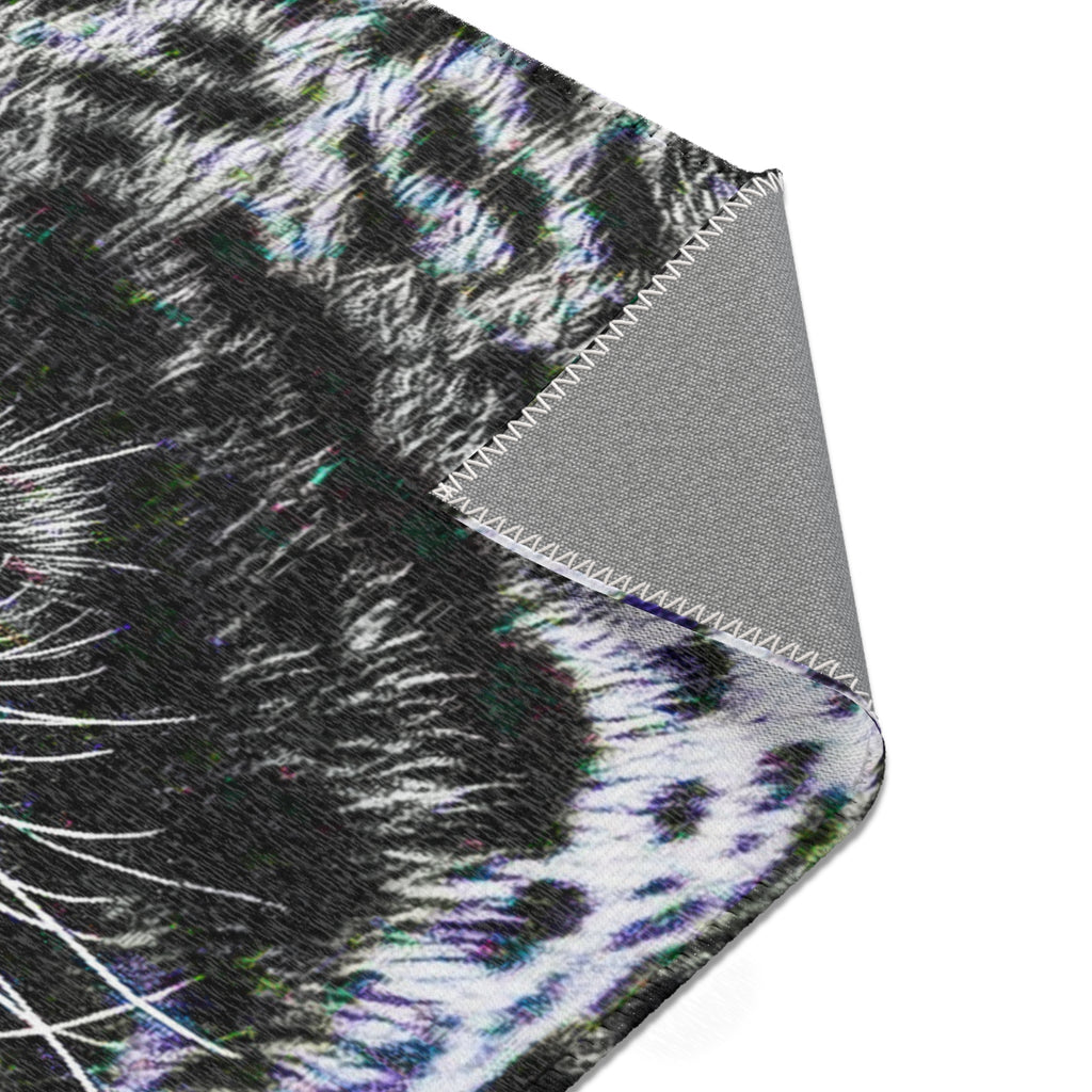 Leopard Portrait Area Rug — Bold Black & White Animal Print Accent Rug