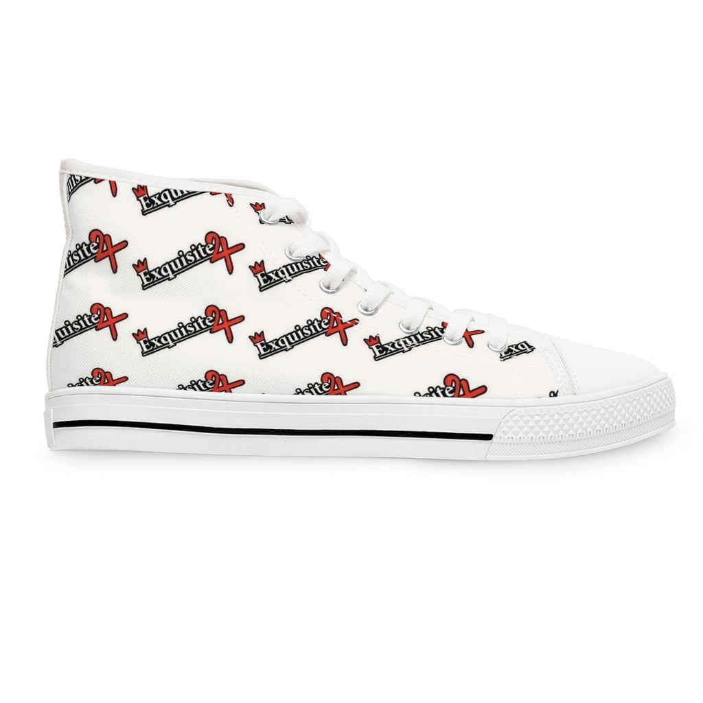 High Top Sneakers — Red & Black 'Exquisite 24' Logo Patterned Women's Canvas Shoes