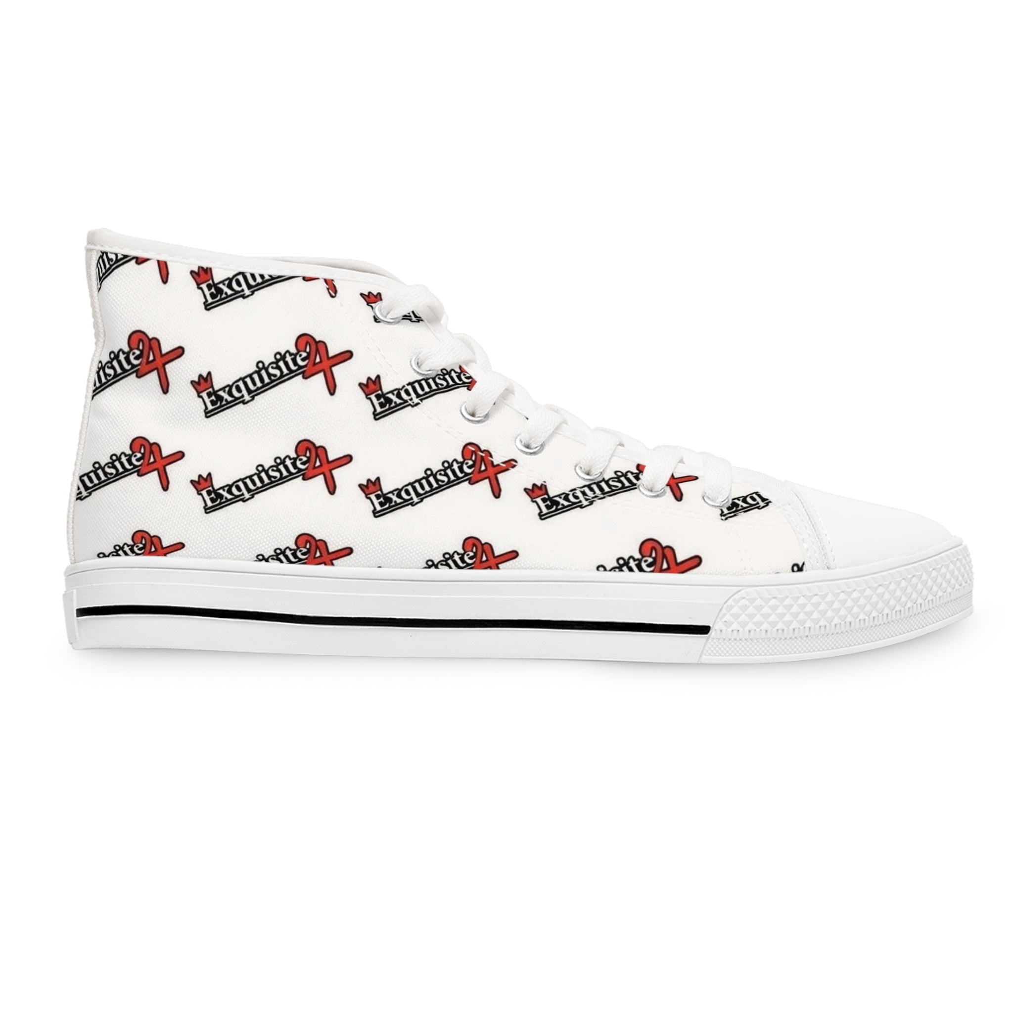 High Top Sneakers — Red & Black 'Exquisite 24' Logo Patterned Women's Canvas Shoes