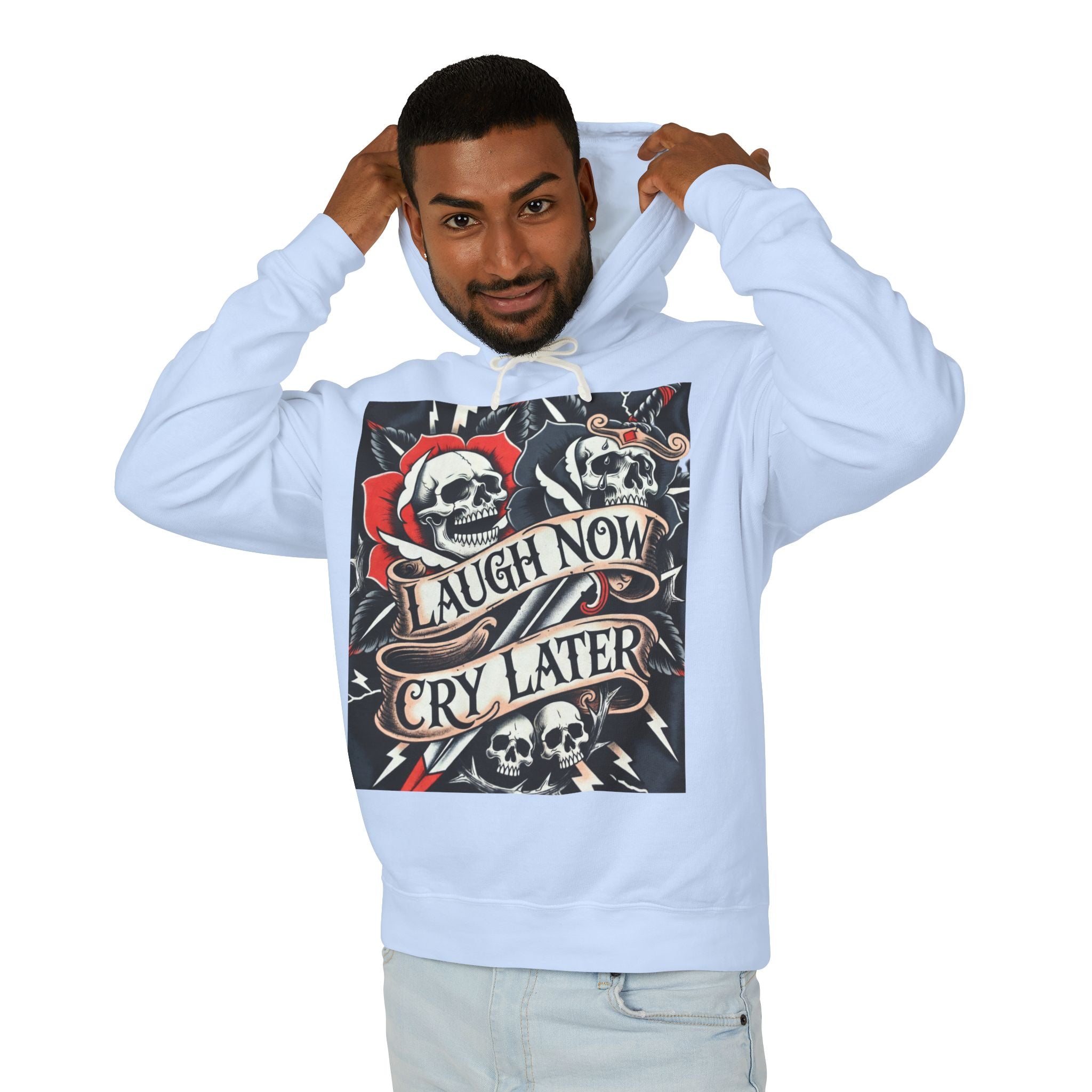 Laugh Now Cry Later Skull Hoodie — Vintage Rose Graphic