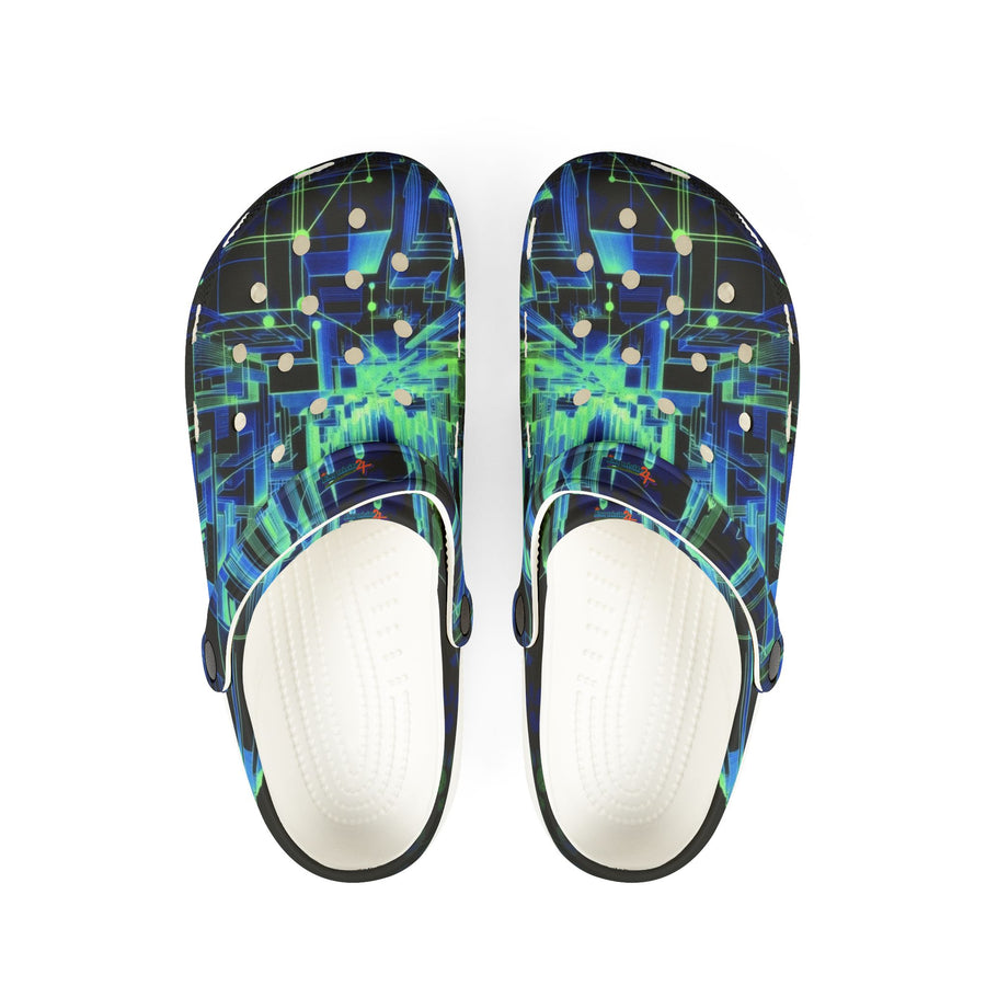 Blue Green Tech Pattern EVA Foam Clogs