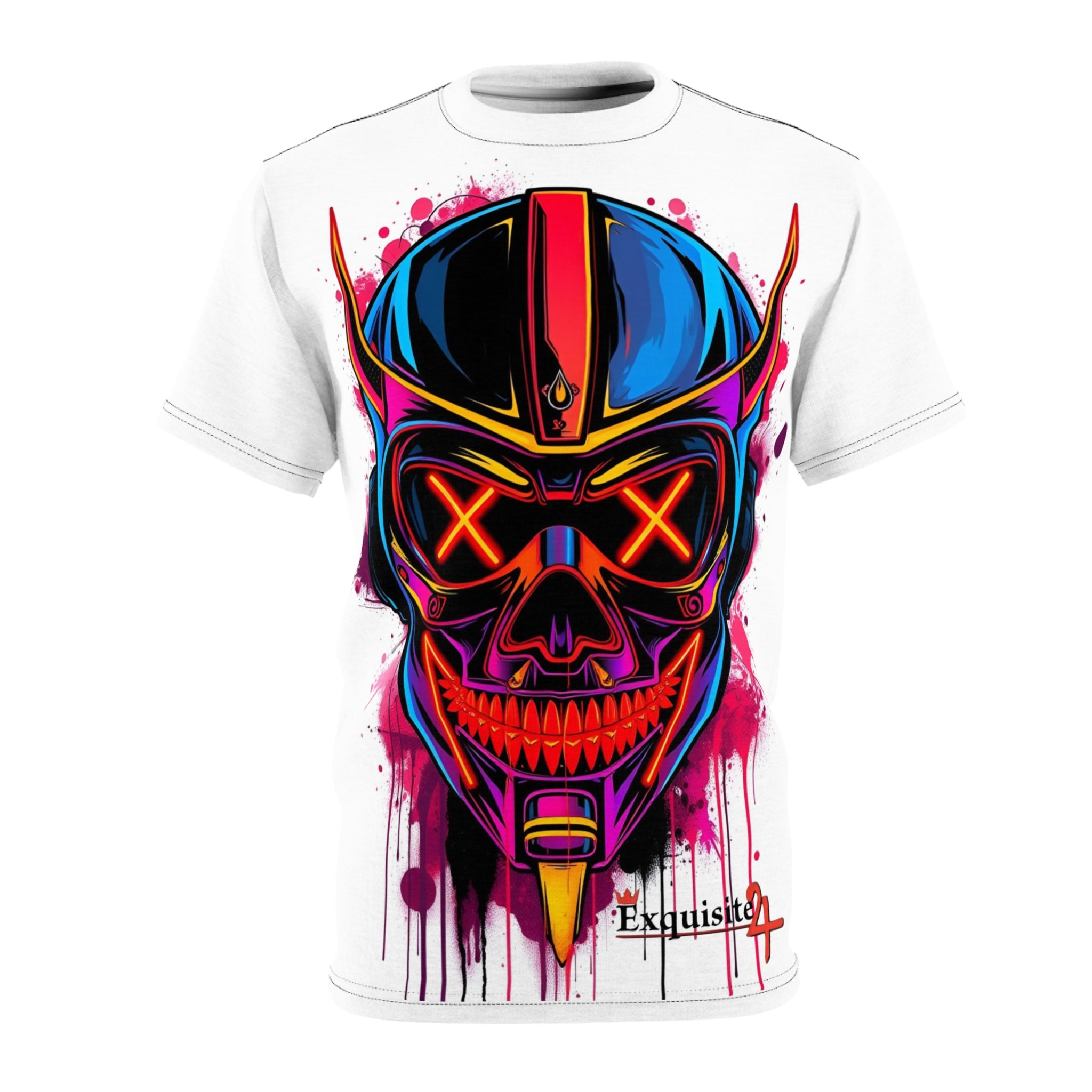 Neon Skull Helmet T-Shirt — Cyberpunk Biker Graphic Tee