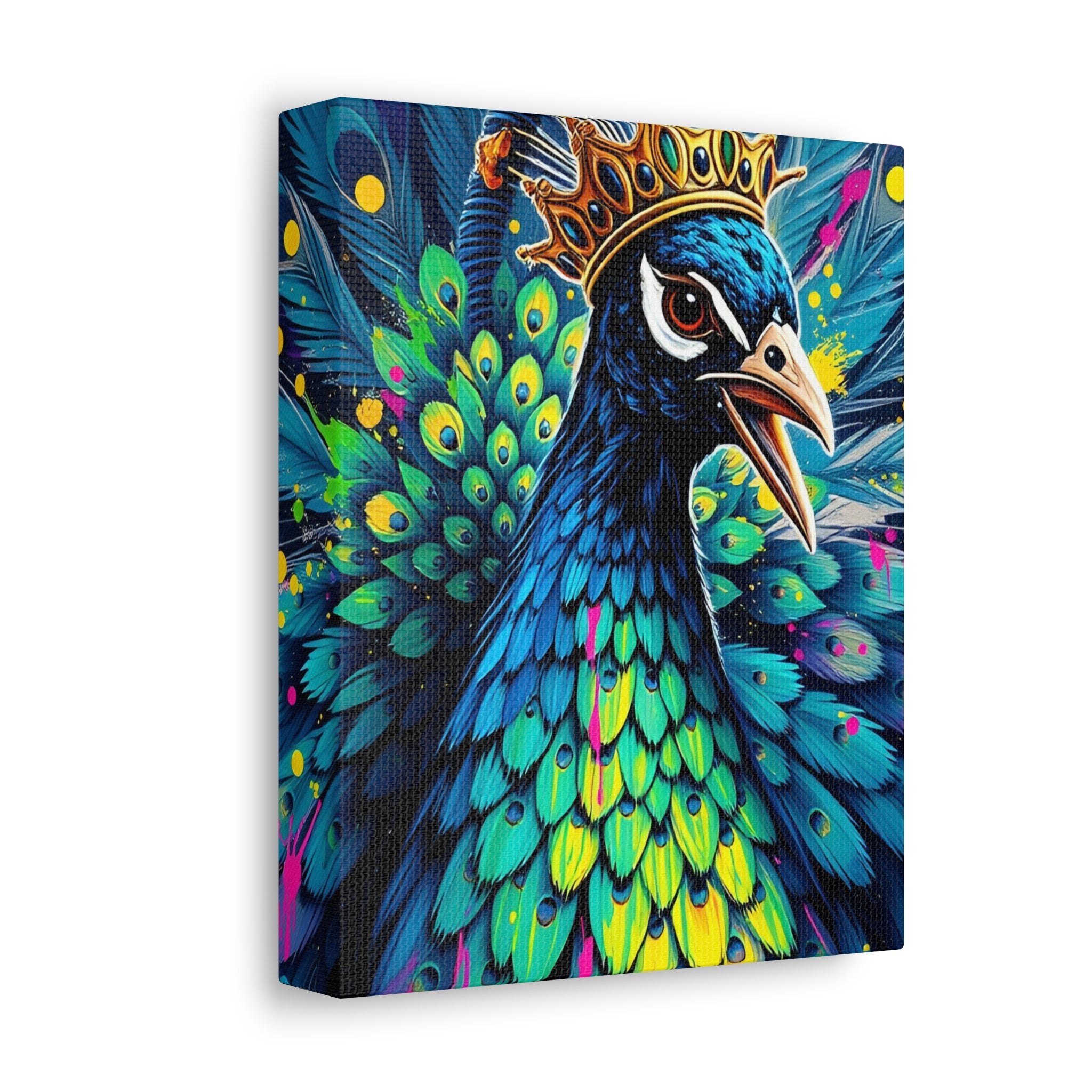 Peacock King Stretched Canvas – Vibrant Crowned Peacock Wall Art