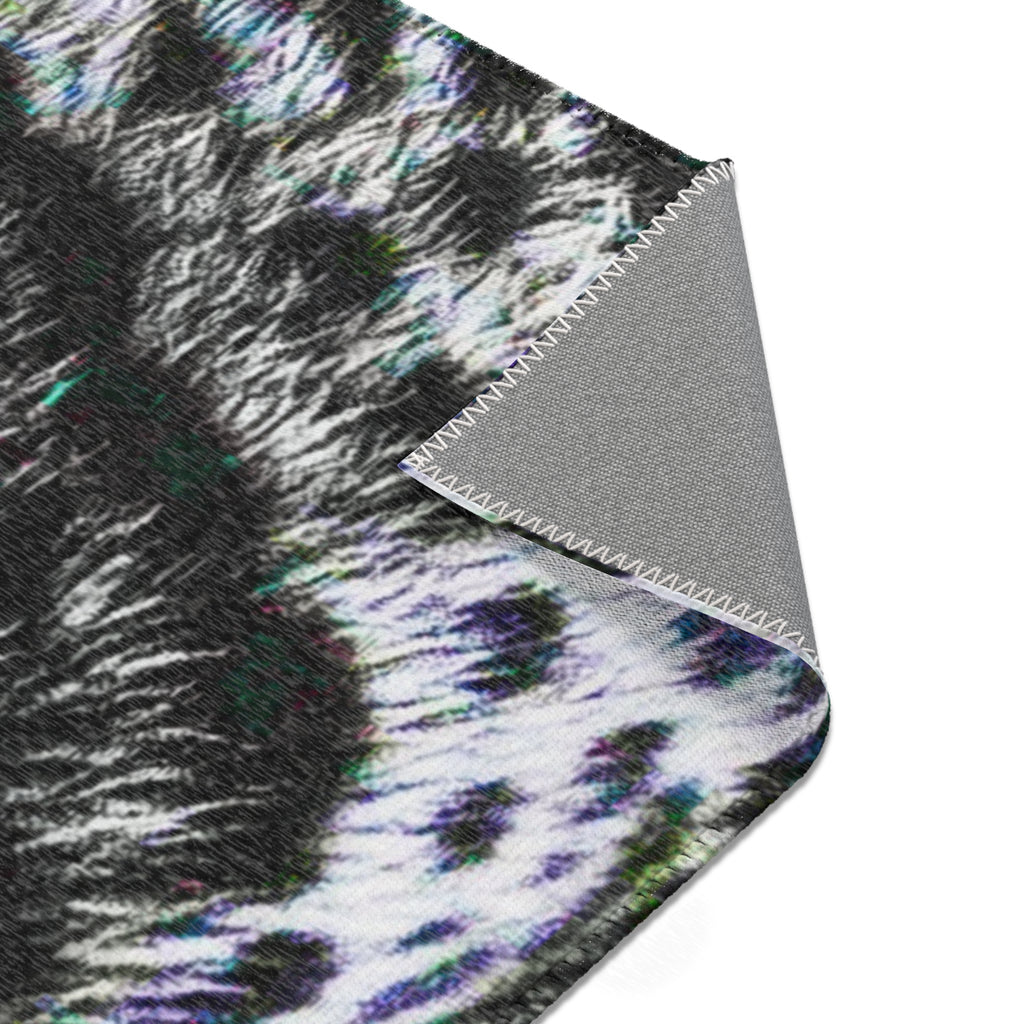 Leopard Portrait Area Rug — Bold Black & White Animal Print Accent Rug