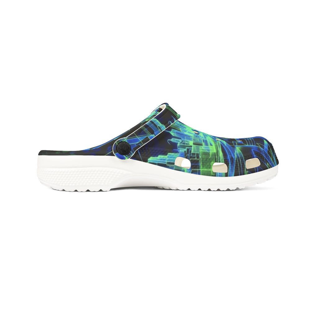 Blue Green Abstract Tech Pattern EVA Foam Clogs