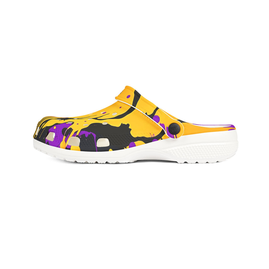 Purple & Yellow Paint Splatter EVA Foam Clogs
