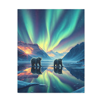 Aurora Polar Bears Stretched Canvas - Northern Lights Wildlife Wall Art