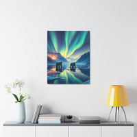 Aurora Polar Bears Stretched Canvas - Northern Lights Wildlife Wall Art