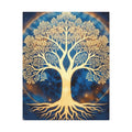 Golden Tree of Life Stretched Canvas - Blue Spiritual Wall Art