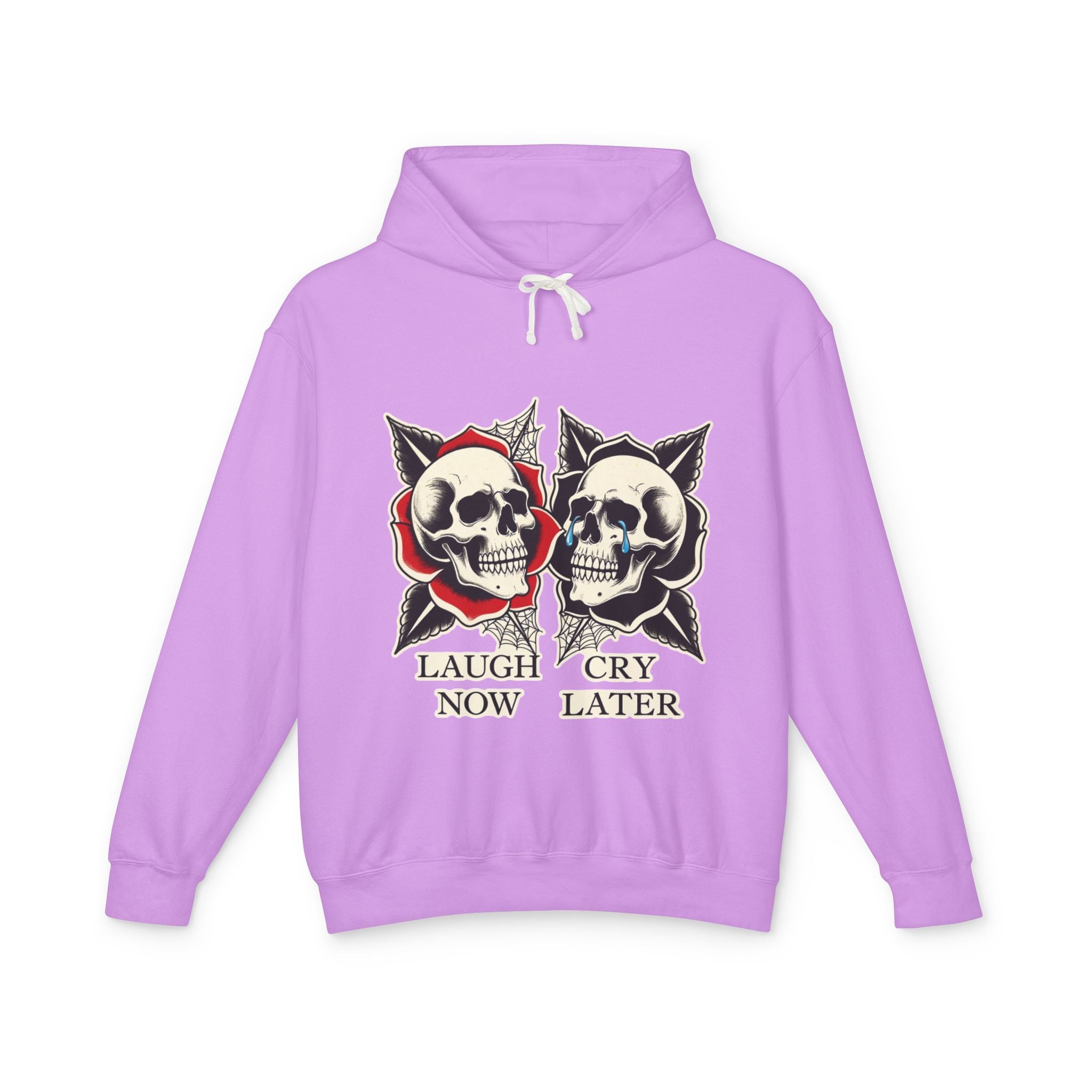 Laugh Now Cry Later Skull Hoodie — Vintage Expressive Skull Hooded Sweatshirt