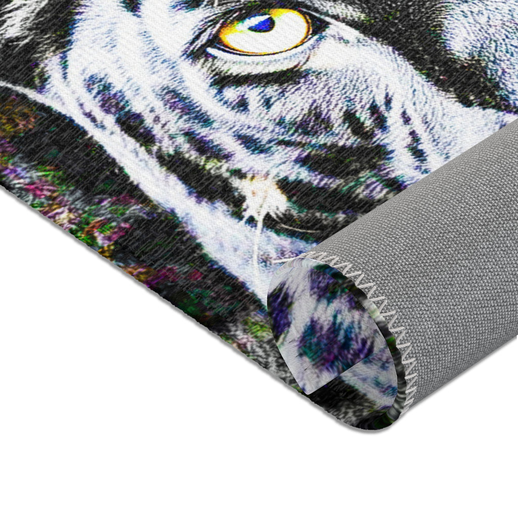 Leopard Portrait Area Rug — Bold Black & White Animal Print Accent Rug