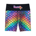 Exquisite 24 Rainbow Scale Women's Workout Shorts — Colorful Mermaid AOP Activewear