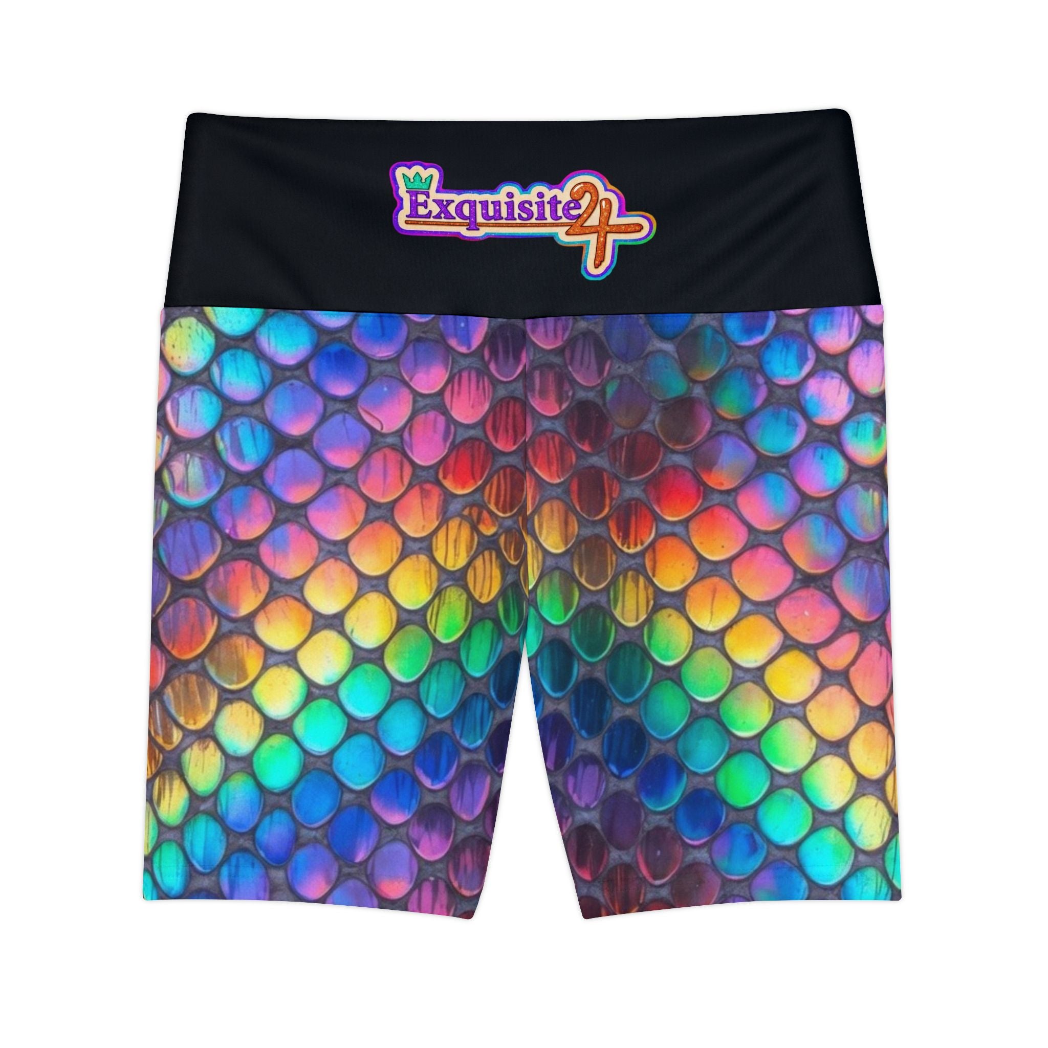 Exquisite 24 Rainbow Scale Women's Workout Shorts — Colorful Mermaid AOP Activewear
