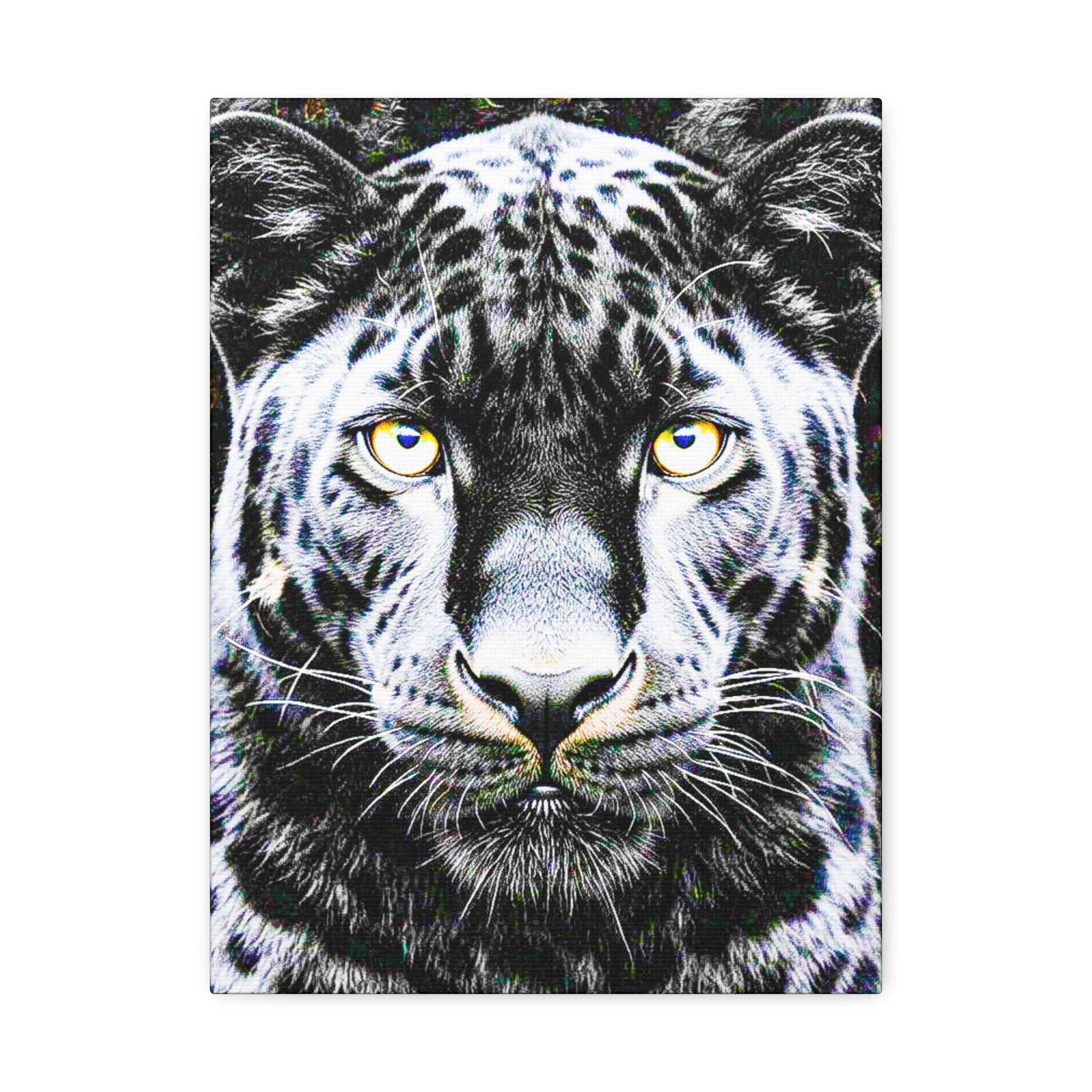 Leopard Portrait Stretched Canvas — Snow Leopard Wall Art with Yellow Eyes