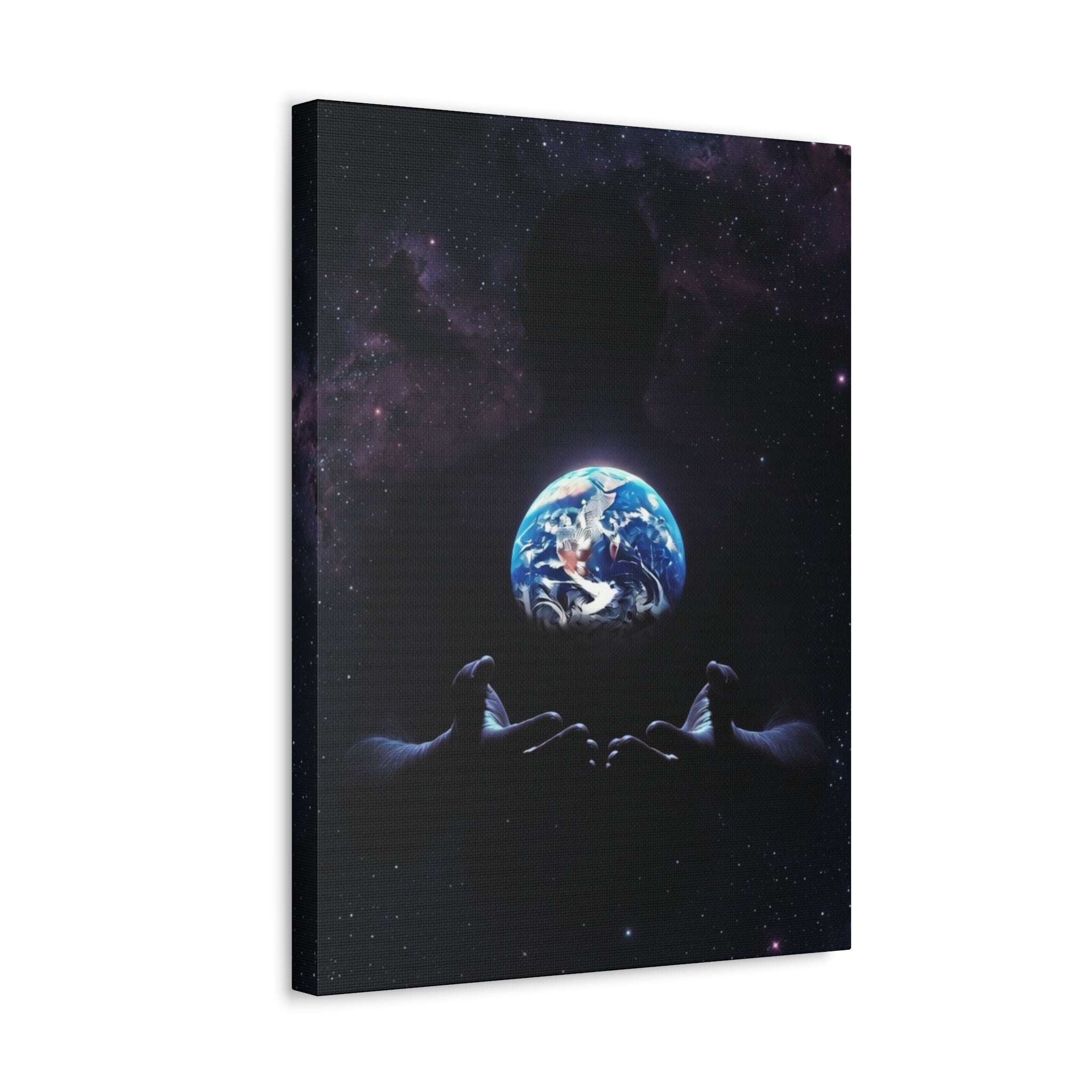 Galaxy Hands Stretched Canvas – Earth in Palm Wall Art