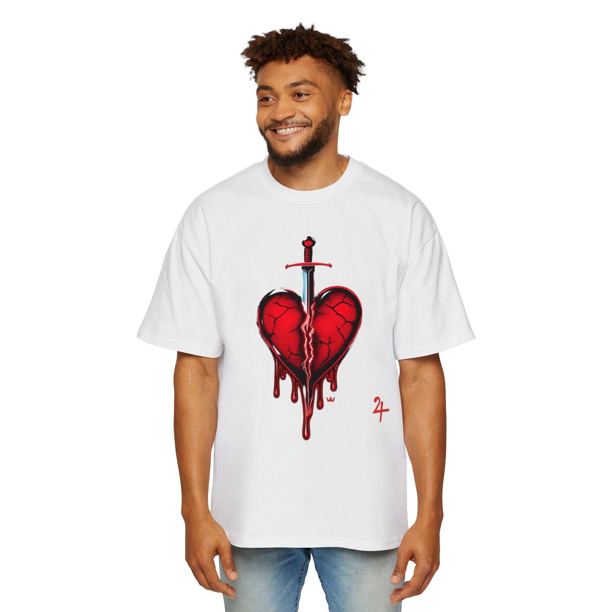 Oversized Graphic Tee — Bleeding Heart with Sword Design