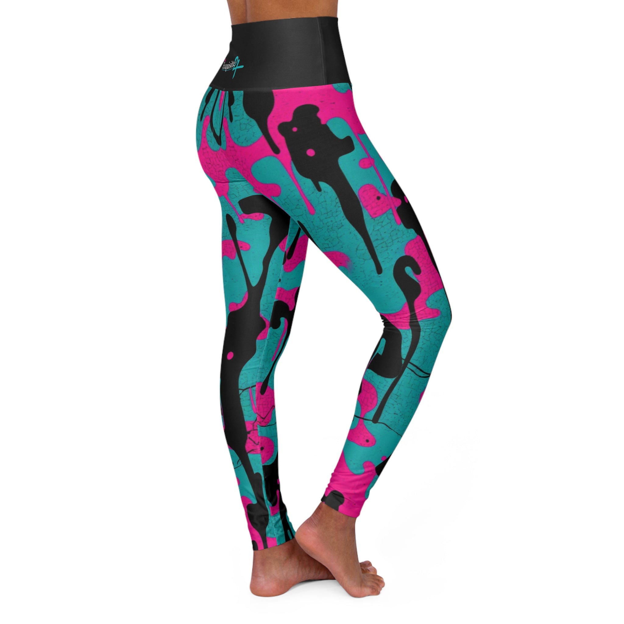 High-Waist Pink & Teal Camo Yoga Leggings