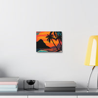 Tropical Sunset Canvas Wall Art — Palm Trees and Ocean Waves Stretched Canvas