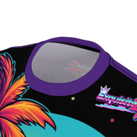 Retro Boombox & Roller Skates Tee — Neon Vaporwave All-Over Print