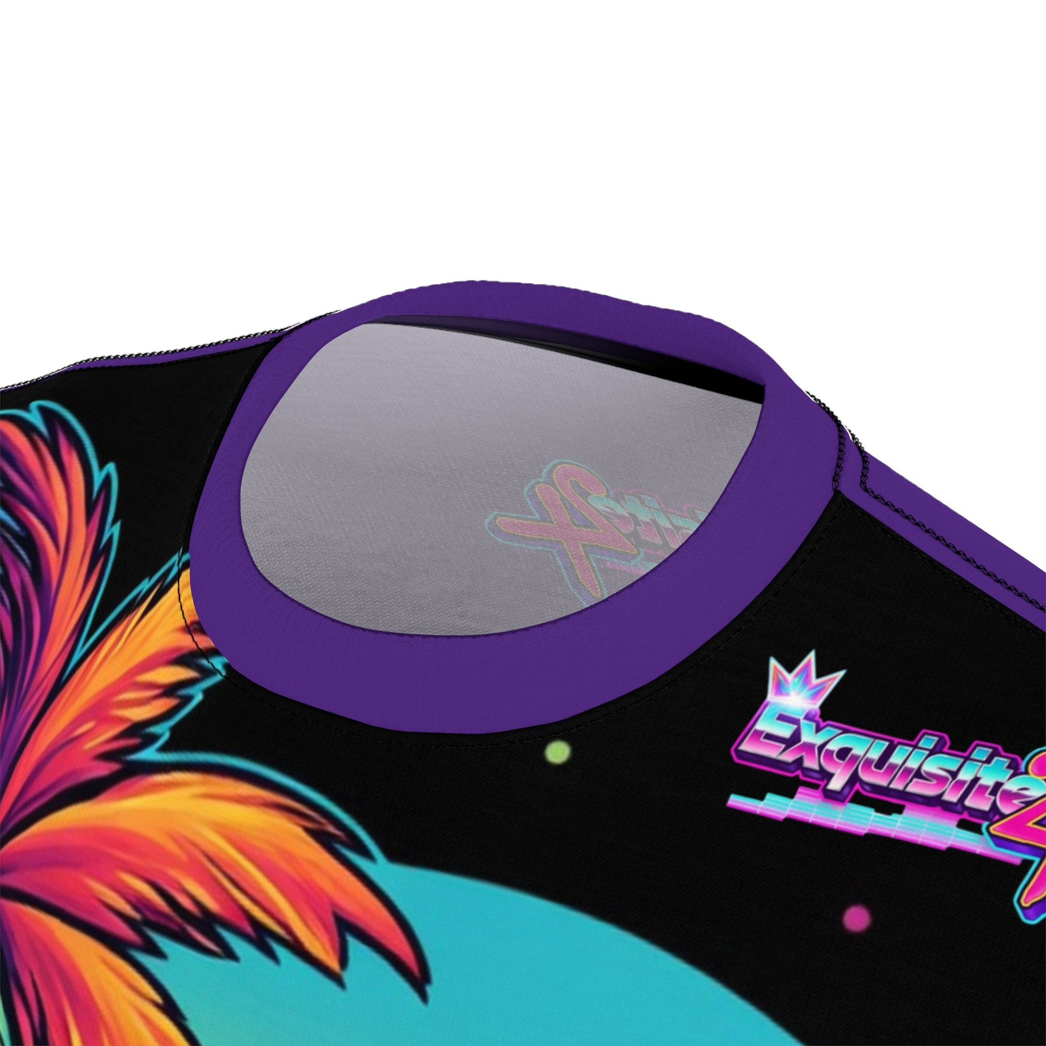 Retro Boombox & Roller Skates Tee — Neon Vaporwave All-Over Print