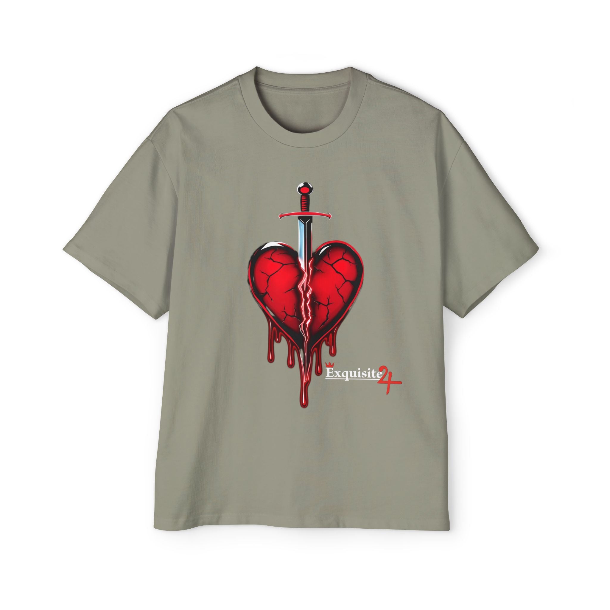 Oversized Graphic Tee — Bleeding Heart with Sword Design