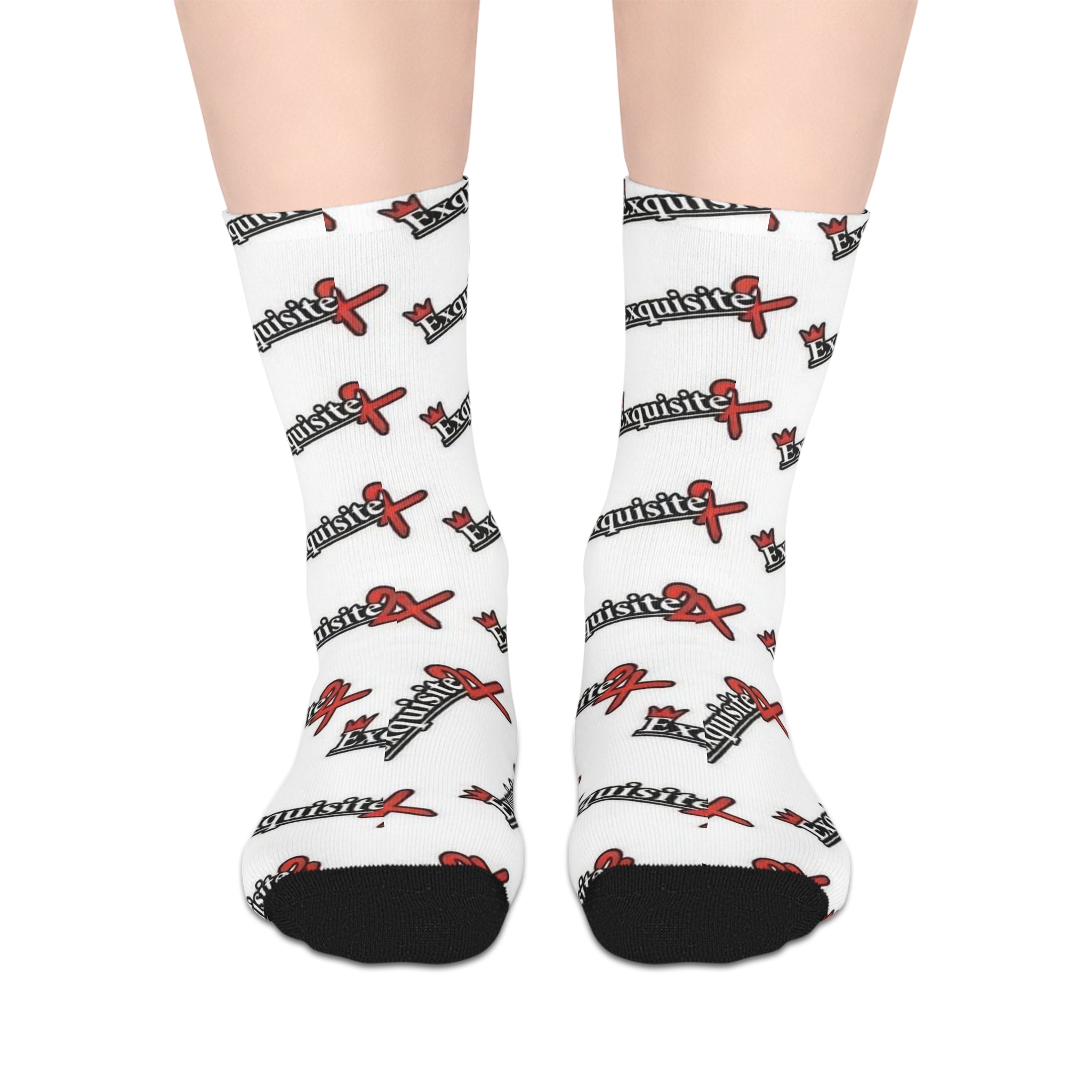 Exquisite 24 WhiteLogo Mid-Length Socks — Branded Streetwear Crew Socks