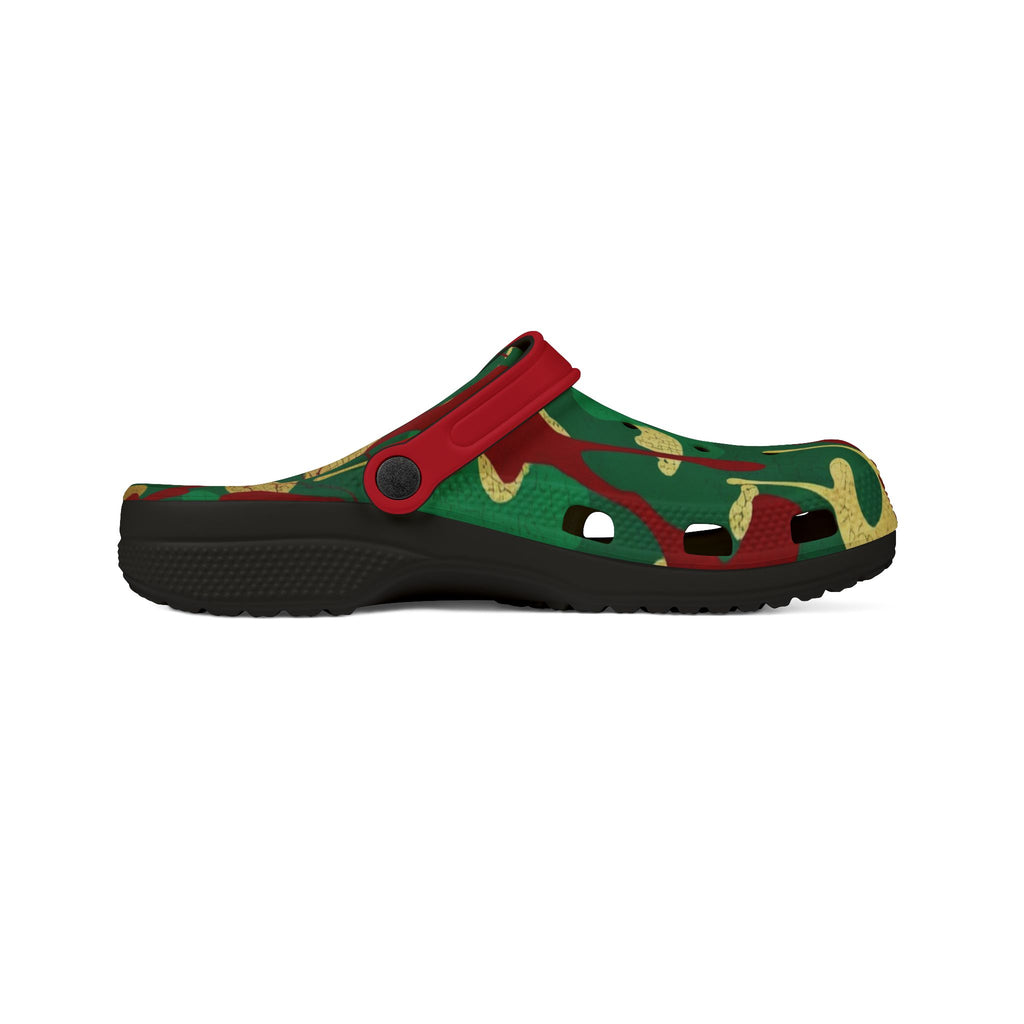 Green, Red, & Gold Camo EVA Foam Clogs