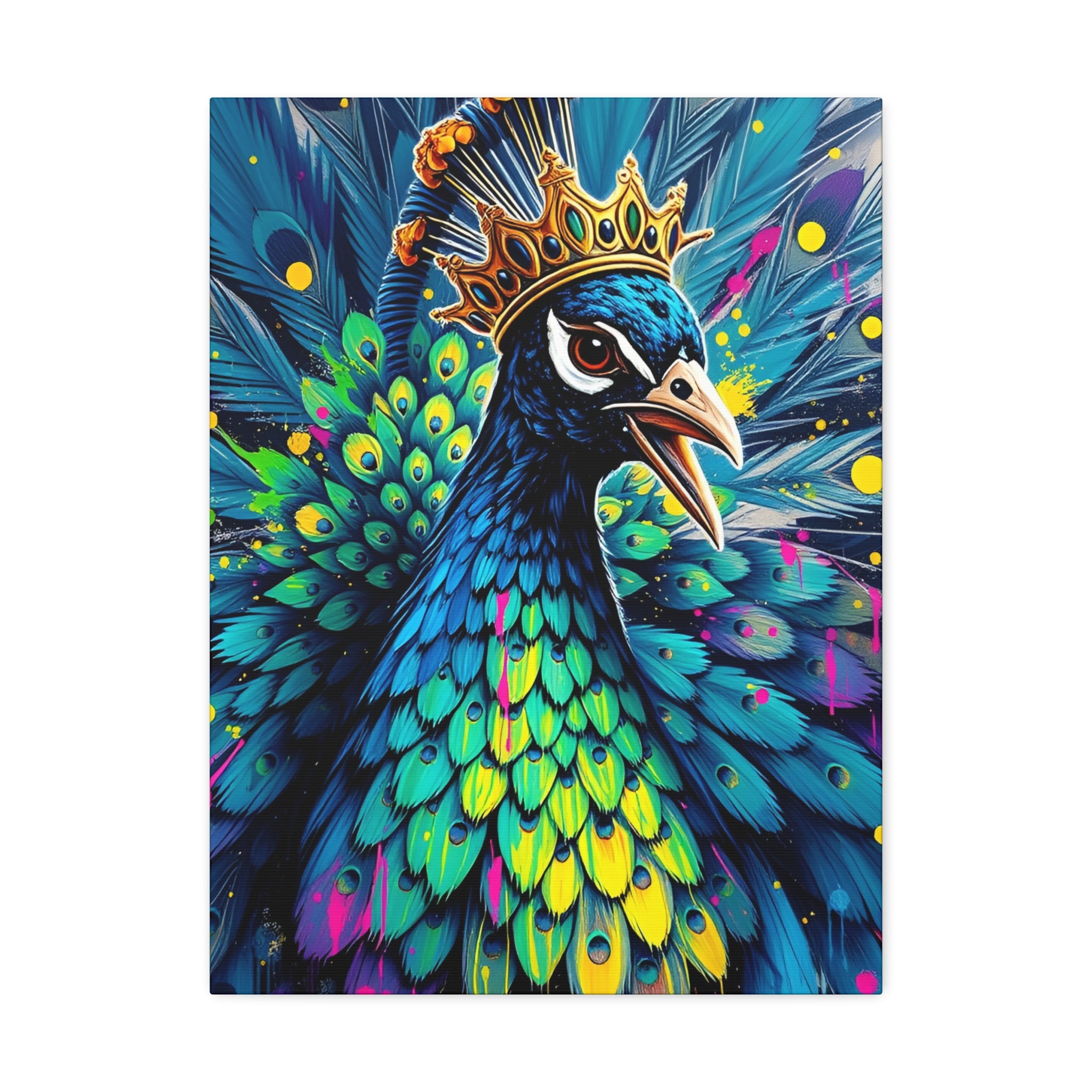 Peacock King Stretched Canvas – Vibrant Crowned Peacock Wall Art