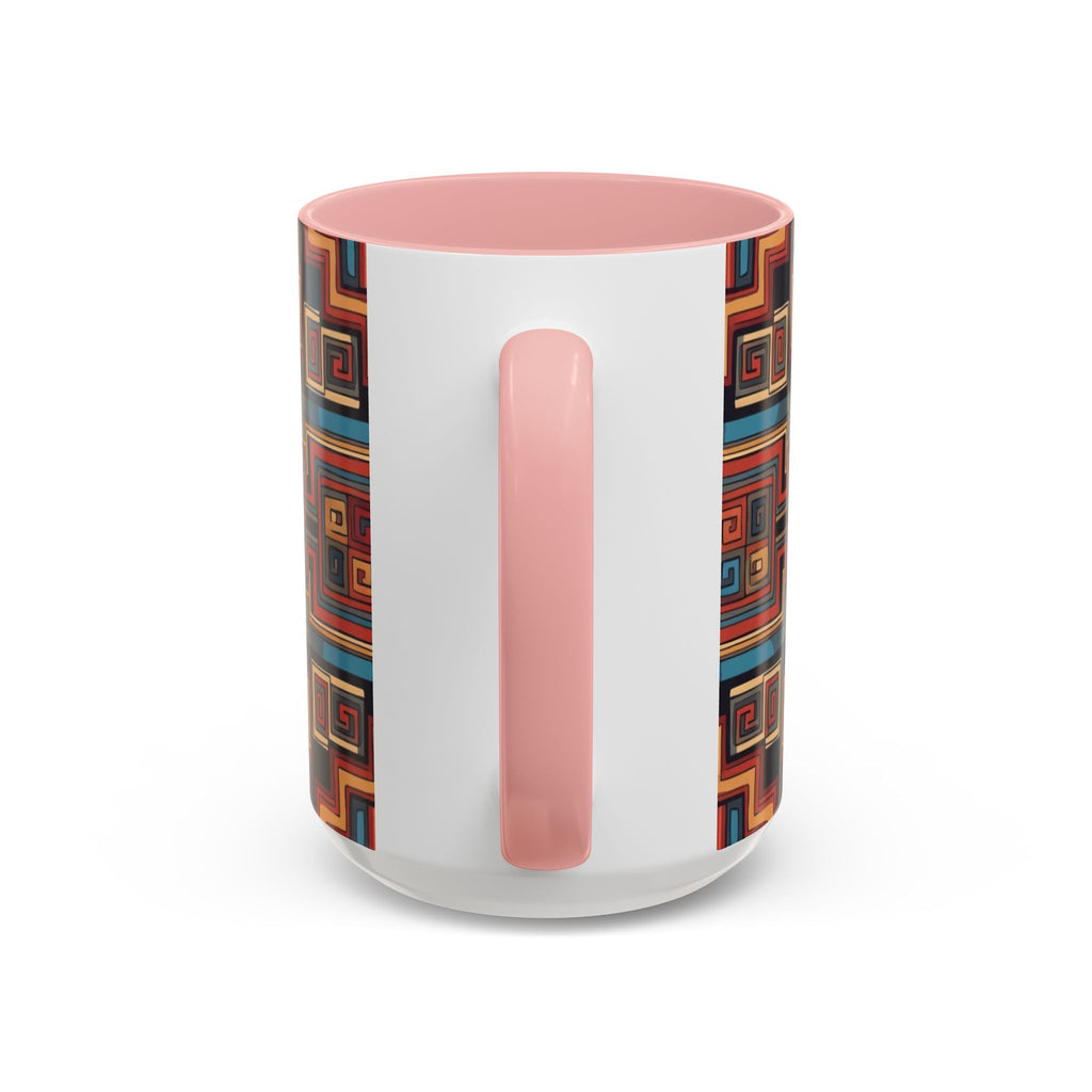 Boho Geometric Accent Mug — Colorful Tribal Pattern Coffee Cup