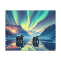 Aurora Polar Bears Stretched Canvas - Northern Lights Wildlife Wall Art