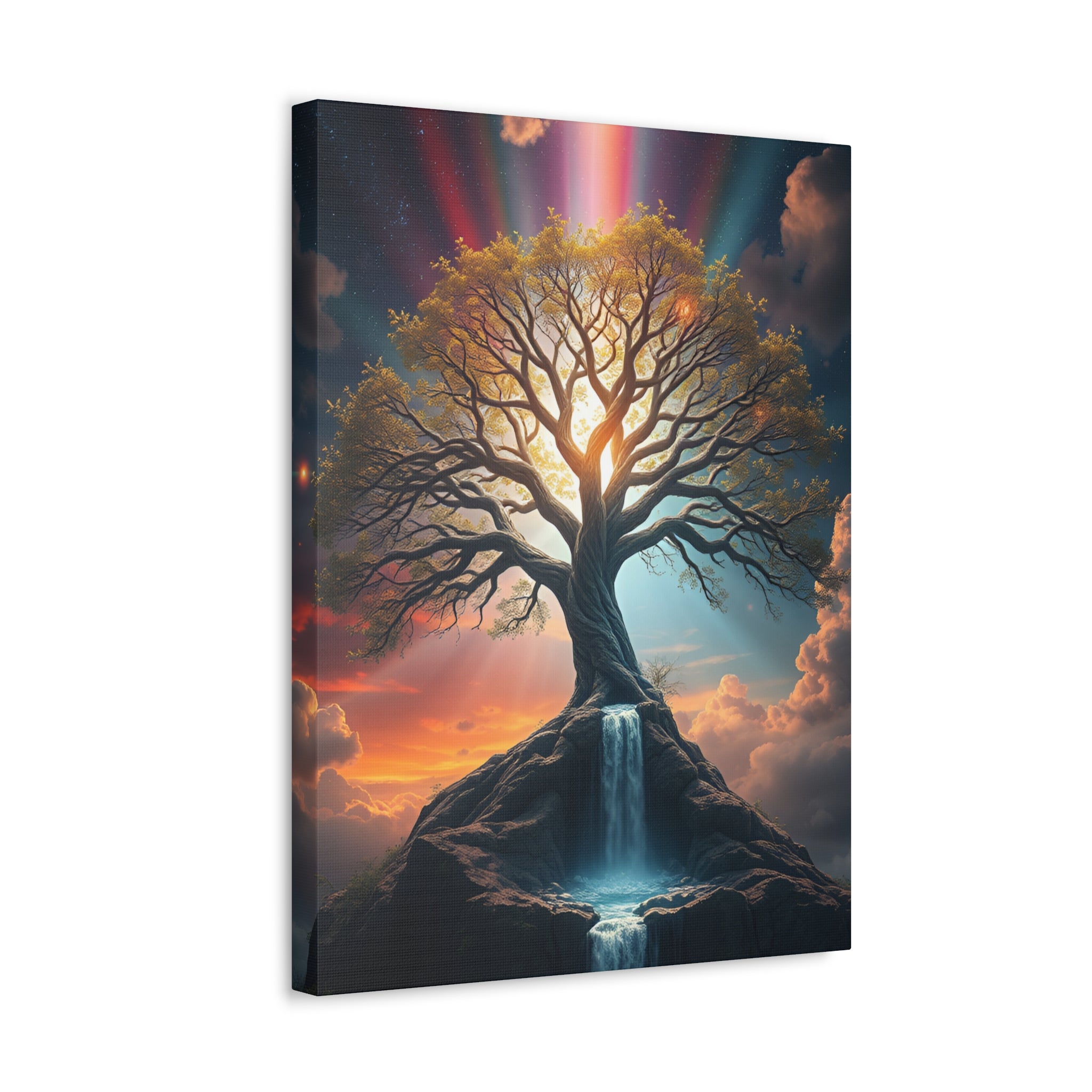 Tree of Light Stretched Canvas Wall Art – Inspirational Fantasy Landscape