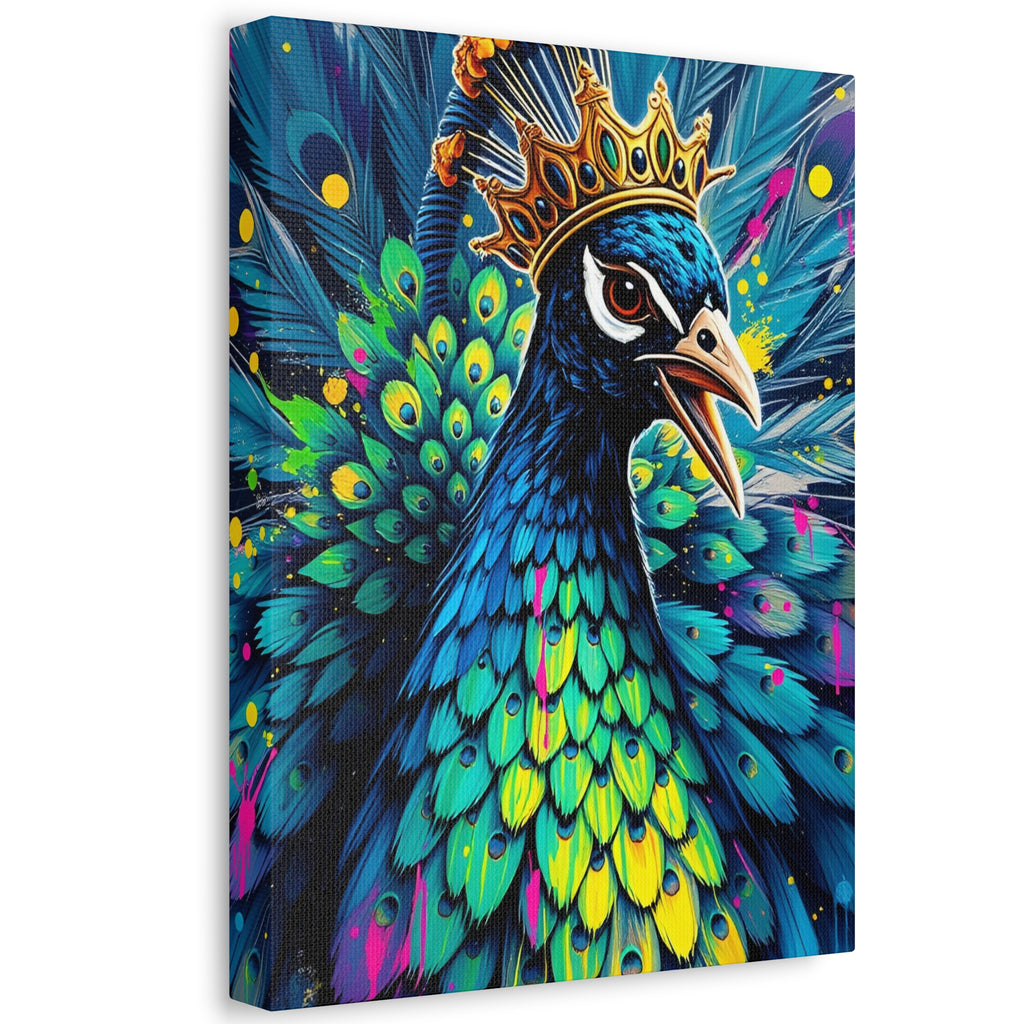 Peacock King Stretched Canvas – Vibrant Crowned Peacock Wall Art