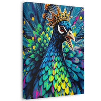 Peacock King Stretched Canvas – Vibrant Crowned Peacock Wall Art