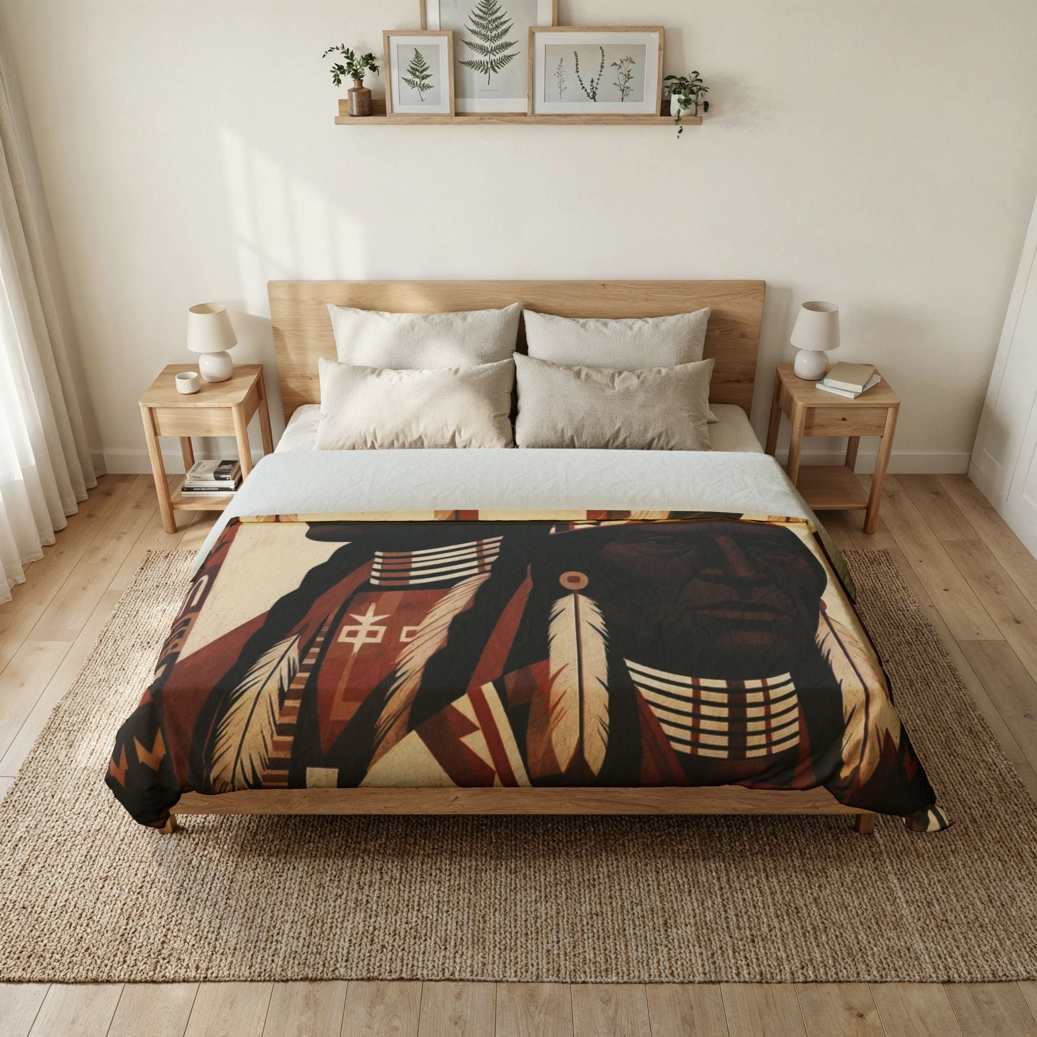 Native Inspired Cotton Duvet Cover — Tribal Chief Portrait Bedding