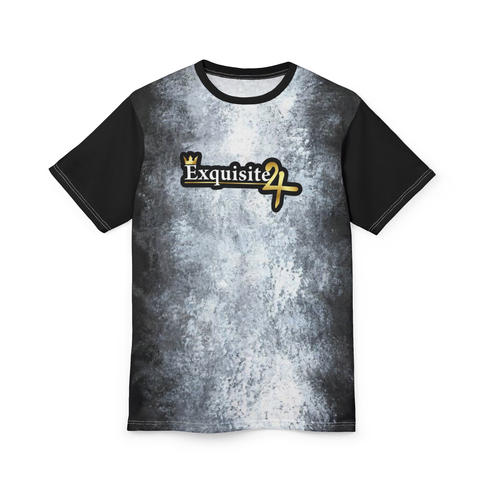 Exquisite 24 Logo Tee — Distressed Grey All-Over Print T-Shirt