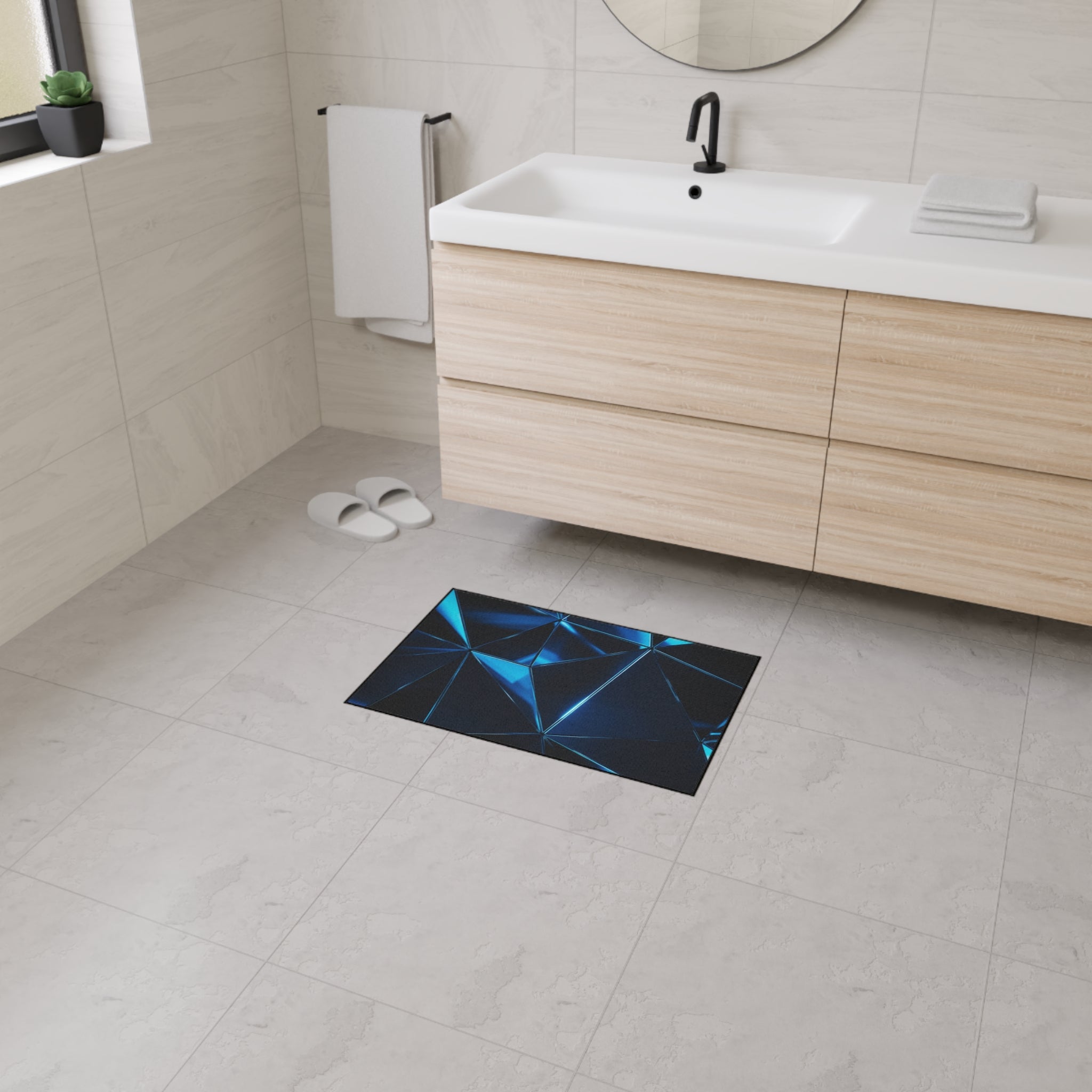 Geometric Blue Prism Floor Mat — Heavy Duty Non-Slip Rug for Entry, Garage & Office