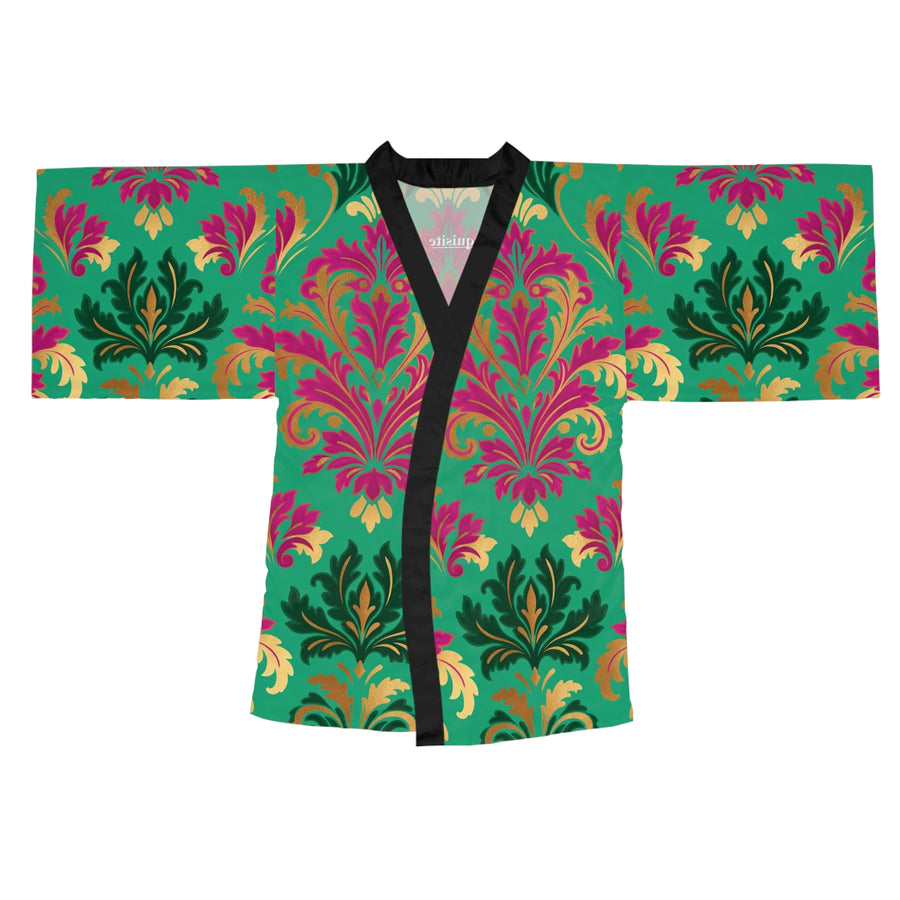 Kimono Robe - Vibrant Teal & Magenta Damask Lounge Kimono