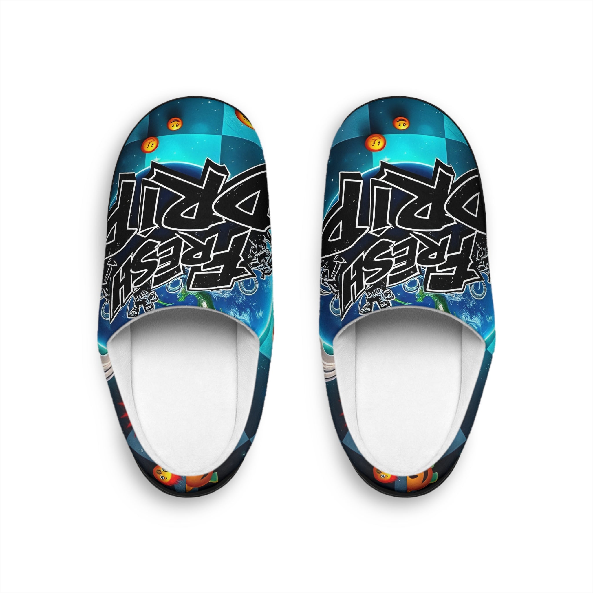 Graffiti Fresh Drip Men's Indoor Slippers — Blue Street Art Cozy House Shoes