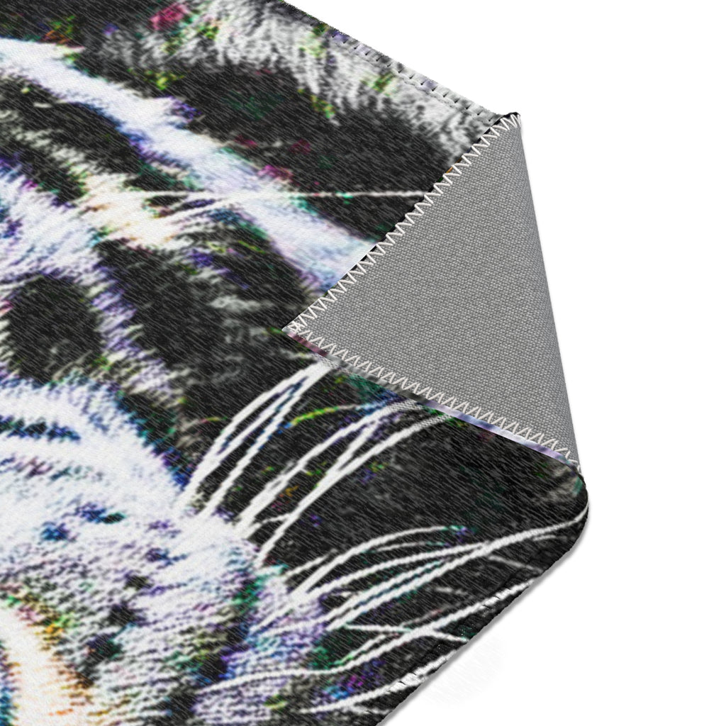 Leopard Portrait Area Rug — Bold Black & White Animal Print Accent Rug