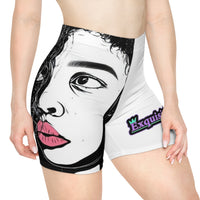 Exquisite 24 Pop Art Women’s Biker Shorts — Monochrome Face with Pink Lips